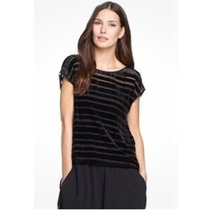 Eileen Fisher Black Striped Burn Out Blouse, Small, Like-New.